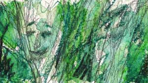 Die Baumgeister, Aquarell Fine Art Print von Evi Juon aus der Kurz-Oper Paradies Sihlwald