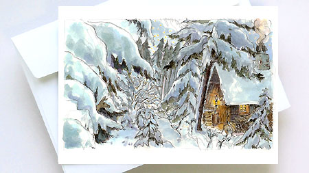 Bild «Winterwald mit Reh und Hase»